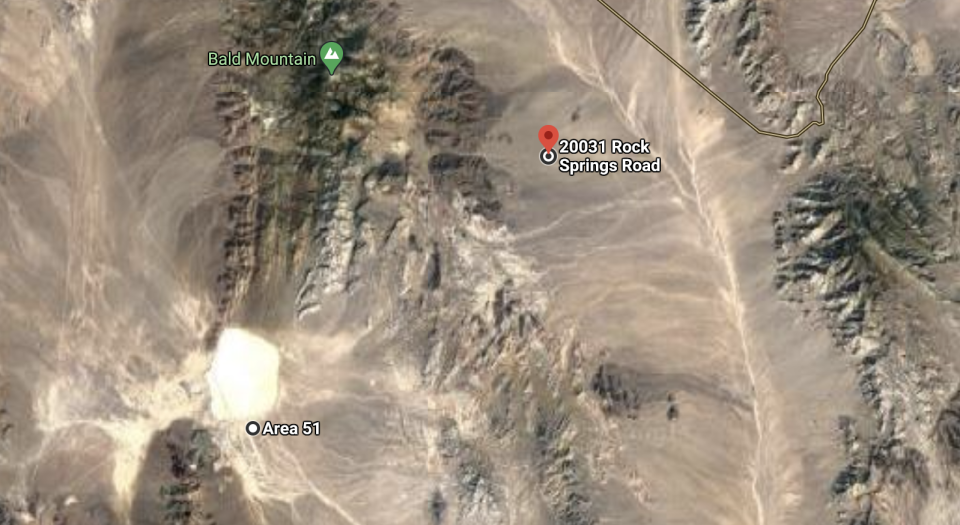 The Medlin ranch, located at 20031 Rock Springs Road Road in Nevada is located next to Area 51.  Source: Google Maps