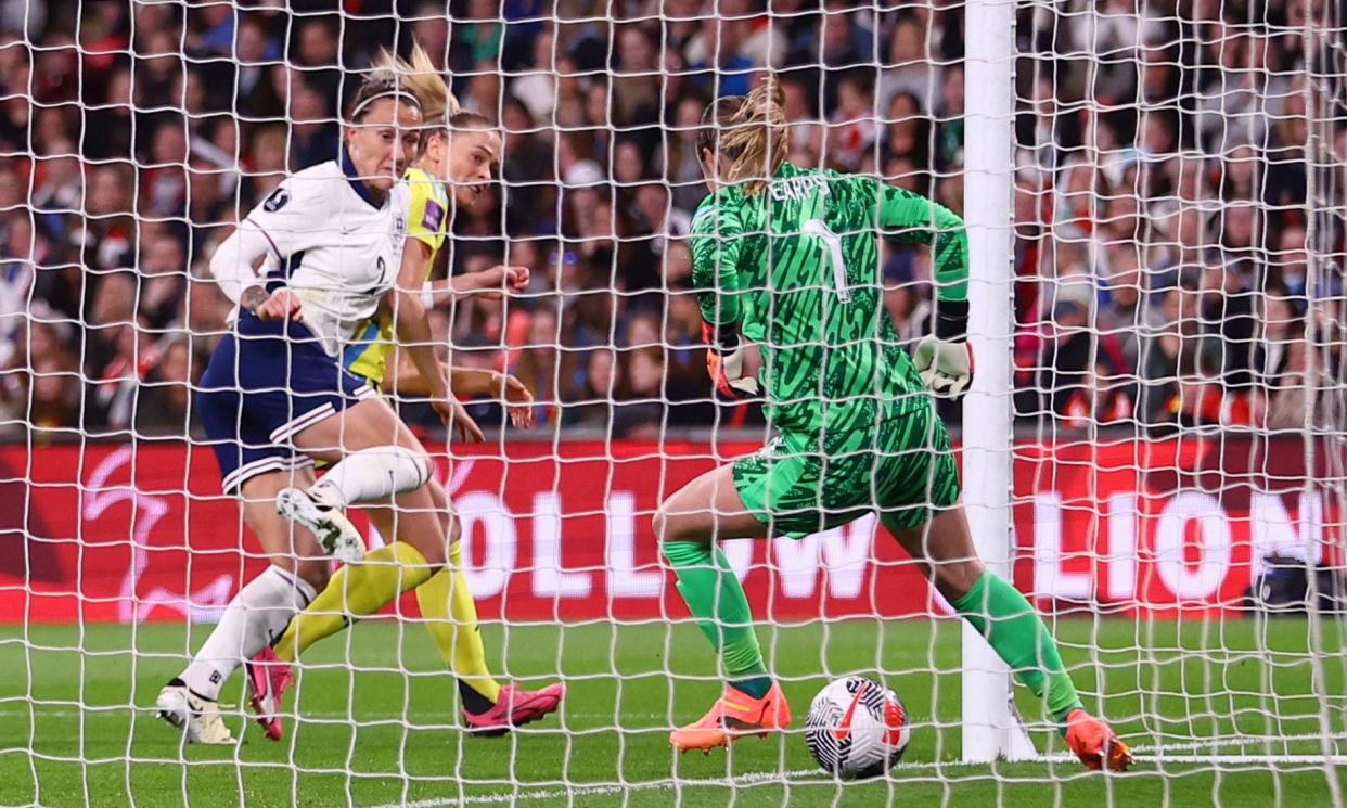 <span>Fridolina Rolfö equalises for Sweden in the 64th minute at Wembley.</span><span>Photograph: Carl Recine/Reuters</span>