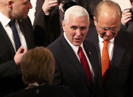 U.S. Vice President Mike Pence speaks to participants in the 53rd Munich Security Conference in Munich, Germany, February 18, 2017. REUTERS/Michael Dalder