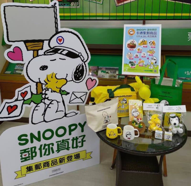 ▲拓展年輕族群，中華郵政「SNOOPY郵你真好」聯名商品登場，品項琳瑯滿目。（圖／台中郵局提供）