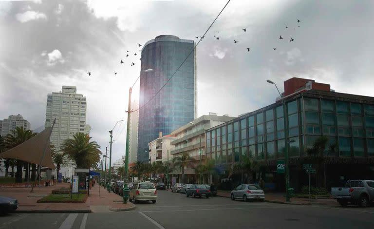 Render de la torre que se construye en la avenida Gorlero, en Punta del Este, destinada a oficinas de argentinos