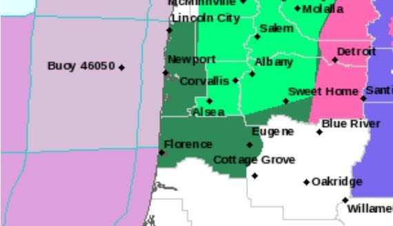 A flood watch is in effect for Lane County west of the Eugene-Springfield area through Monday morning