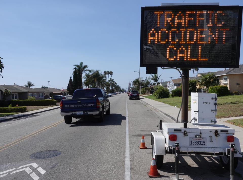 Oxnard police set up a mobile sign on Hemlock Street asking witness to call police after a hit-and-run driver killed a 16-year-old bicyclist on Sept. 29. The driver was sentenced to nine years prison during a court hearing Tuesday.