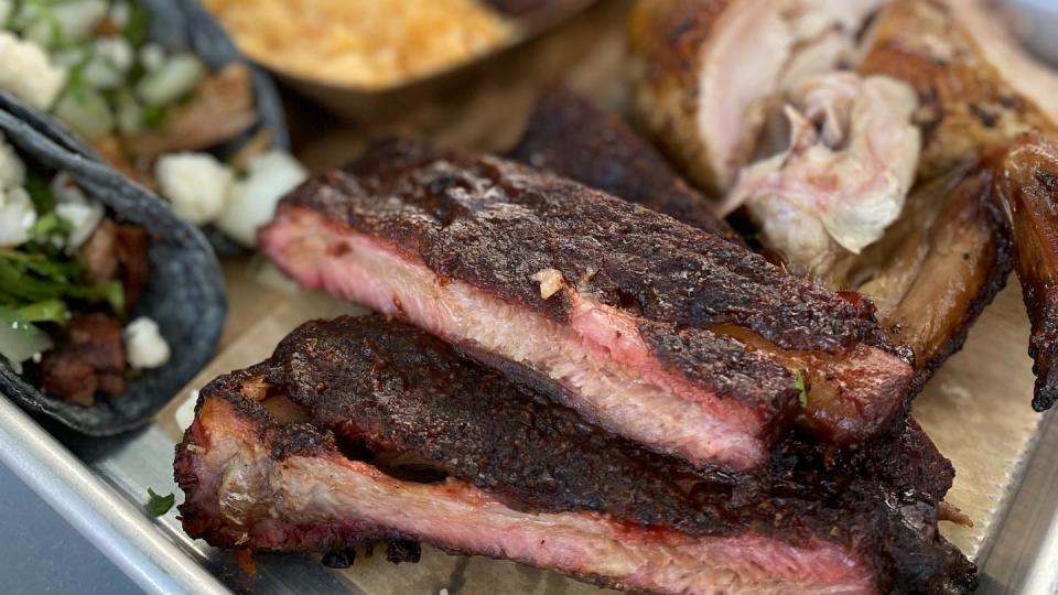 The 2/2/2 platter is a top-selling item on the menu at Austin Republic, a new barbecue and Tex-Mex spot in West Palm Beach. The combo ($22) includes two meats, two tacos and two sides.