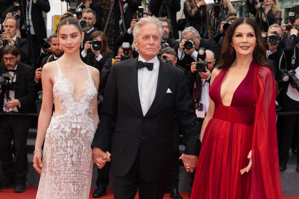 Carys Zeta Douglas, Michael Douglas and Catherine Zeta-Jones at the 2023 Cannes Film Festival. 