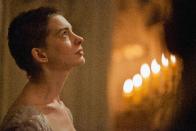 This film image released by Universal Pictures shows actress Anne Hathaway portraying Fantine, a struggling, sickly mother forced into prostitution in 1800s Paris, in a scene from the screen adaptation of "Les Miserables." Hathaway was nominated Thursday, Dec. 13, 2012 for a Golden Globe for best supporting actress for her role in “Les Miserables.“ The 70th annual Golden Globe Awards will be held on Jan. 13. (AP Photo/Universal Pictures, Laurie Sparham)