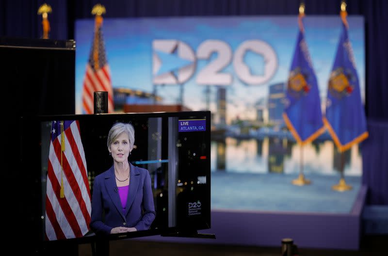 Former Acting U.S. Attorney General Sally Yates speaks by video feed on second night of virtual 2020 Democratic Convention in Milwaukee, Wisconsin