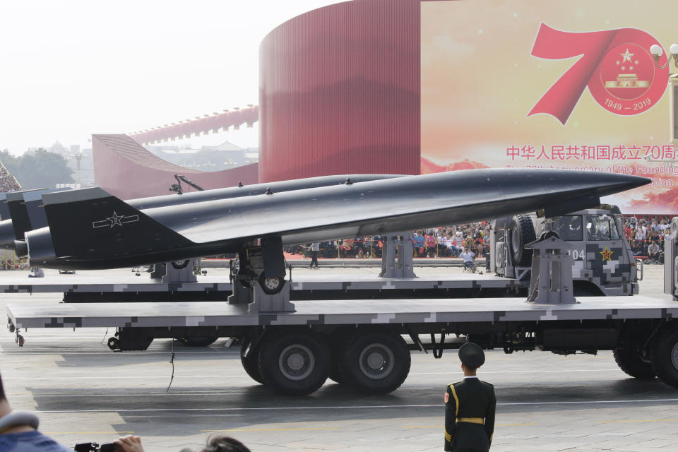 A military vehicle carrying a WZ-8 supersonic reconnaissance drone travels past Tiananmen Square during military parade marking the 70th founding anniversary of People's Republic of China, on its National Day in Beijing, China October 1, 2019. (Photo: Jason Lee/Reuters)