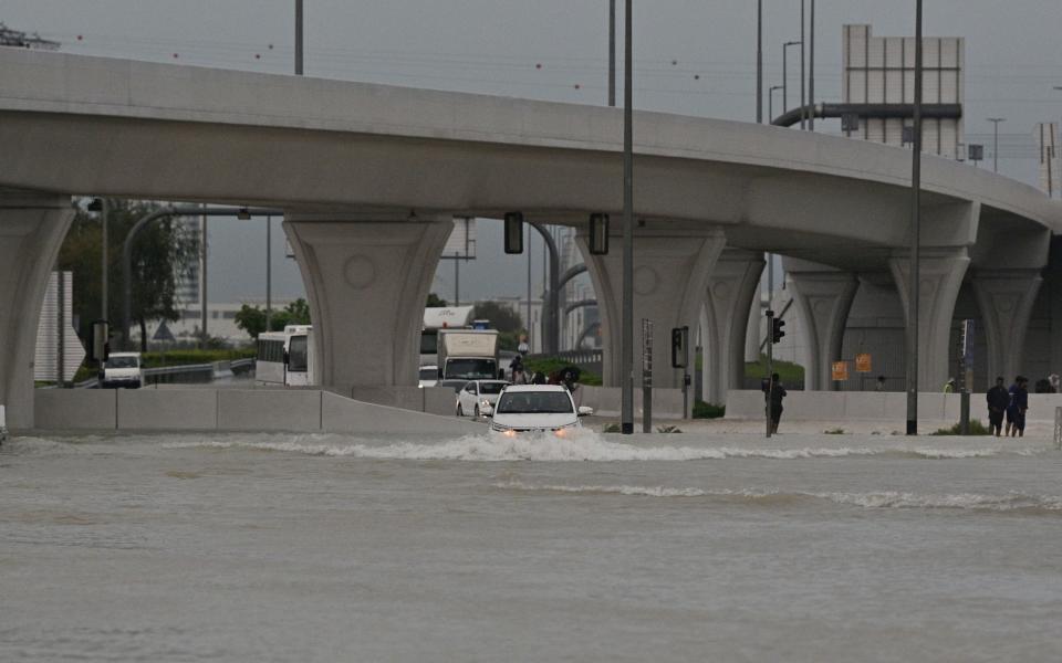 Roads in Dubai were flooded after torrential rain