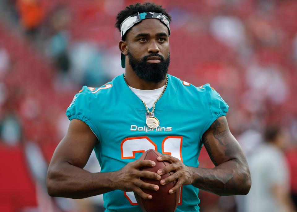 Dolphins running back Raheem Mostert was held out of Saturday's game in Tampa along with dozens of other veterans.