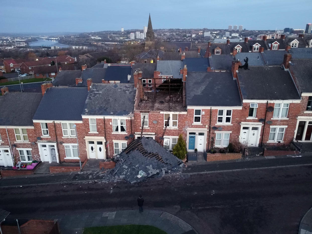 A house on Overhill terrace in Bensham Gateshead which lost its roof yesterday after strong winds from Storm Malik battered northern parts of the UK. Picture date: Sunday January 30, 2022.