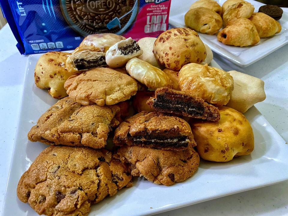 air fried oreos on a white plate