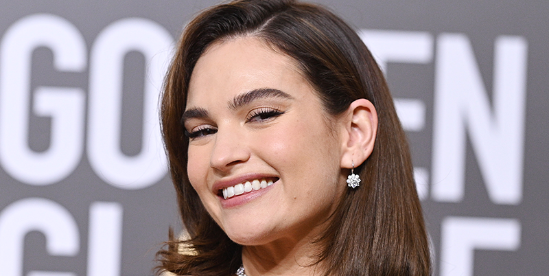 lily james golden globes dress