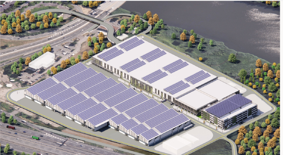 A rendering of the Northern Bus Garage, a facility NJ Transit plans to build in Ridgefield Park. It will hold 500 buses, store buses while other bus garages undergo construction, help the agency advance its clean energy goals and help expand bus service.
