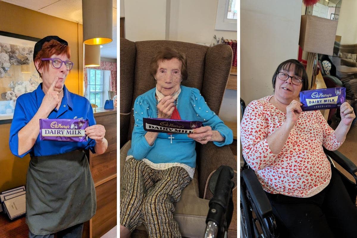 Residents and staff at Westvale House care home enjoy some Cadbury chocolate