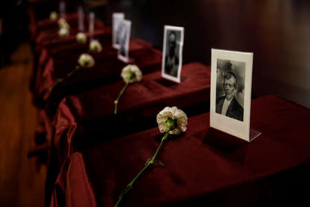 Boxes containing the remains of some of the 22 people who were shot between 1939 and 1940 by forces of dictator Francisco Franco are seen during a ceremony in Guadalajara, Spain, May 19 , 2018. REUTERS/Juan Medina