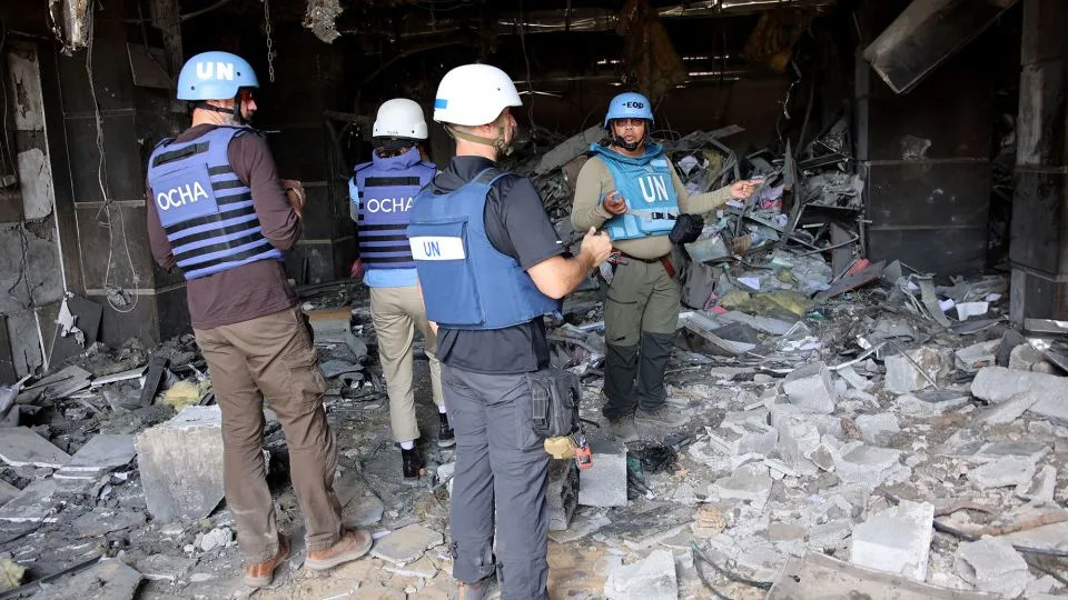 A United Nations (UN) team inspects the grounds of Al-Shifa, Gaza's largest hospital, which was reduced to rubble by a two-week Israeli raid, on April 8, 2024. - AFP/Getty Images