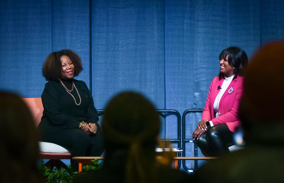 Civil rights activist Ruby Bridges, left, speaks Monday, Jan. 15, 2024, during the 39th annual Martin Luther King Jr. Day of Celebration at the Lansing Center in downtown. Also pictured is state Sen. Sarah Anthony, D-Lansing.