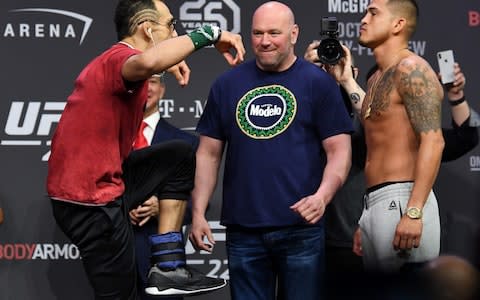 Opponents Tony Ferguson and Anthony Pettis face off during the UFC 229 weigh-in  - Credit: Zuffa LLC