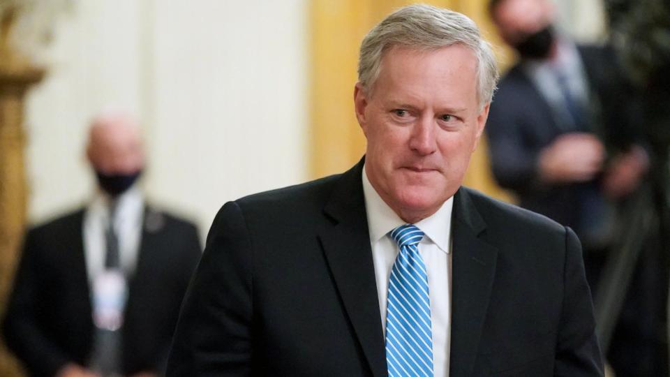 PHOTO: In this Sept. 23, 2020 file photo White House Chief of Staff Mark Meadows departs after President Donald Trump delivered remarks in honor of Bay of Pigs Veterans in the East Room of the White House on in Washington, DC.  (Joshua Roberts/Getty Images, FILE)