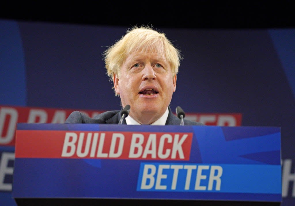 Prime Minister Boris Johnson delivers his keynote speech at the Conservative party conference in Manchester (PA) (PA Wire)