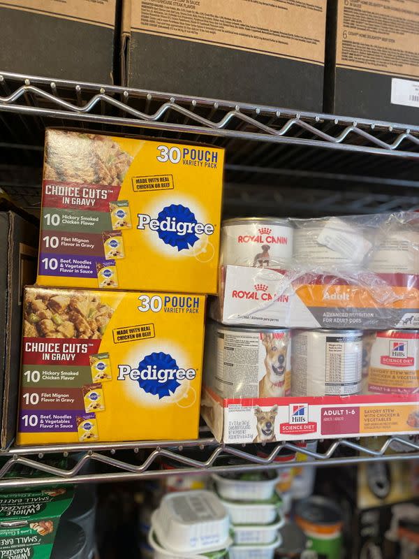 Donations of pet food are seen at the South Shore Pet Food Pantry near Boston