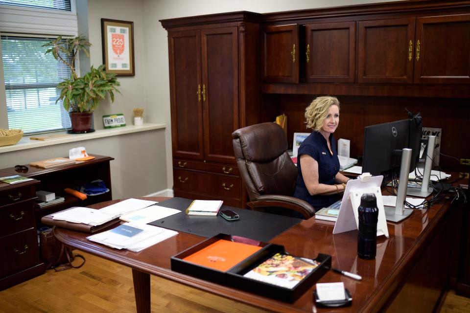 University of Tennessee Senior Vice Chancellor and Senior Vice President of the Tennessee Institute of Agriculture Dr. Carrie Castille works at her desk in Morgan Hall in Knoxville on Aug. 8, 2022. She will become a special advisor to UT System President Randy Boyd on issues of agriculture-related policy and federal grant opportunities.