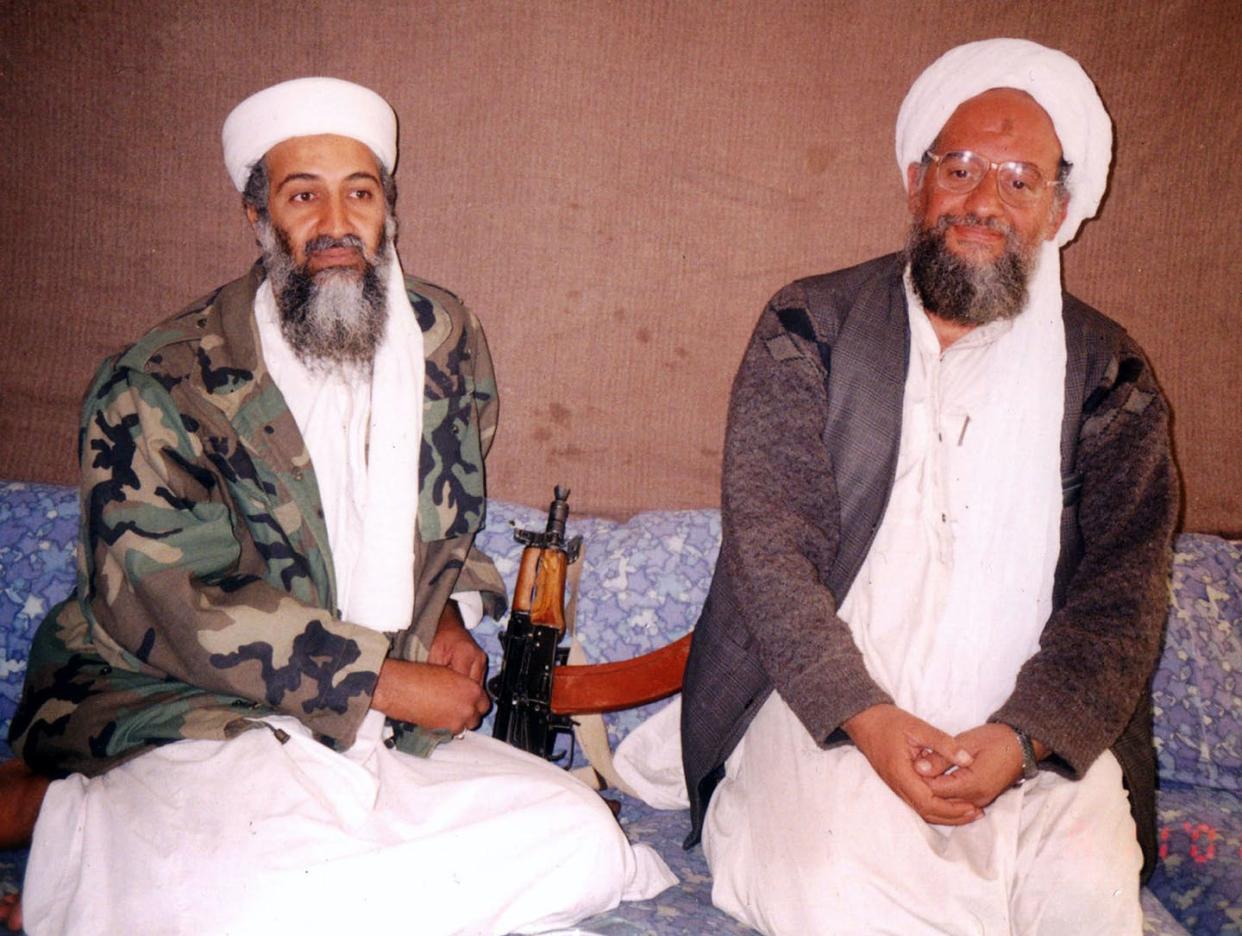 Who will replace the man who replaced bin Laden? <a href="https://www.gettyimages.com/detail/news-photo/osama-bin-laden-sits-with-his-adviser-ayman-al-zawahiri-an-news-photo/681898?adppopup=true" rel="nofollow noopener" target="_blank" data-ylk="slk:Visual News/Getty Images;elm:context_link;itc:0;sec:content-canvas" class="link ">Visual News/Getty Images</a>