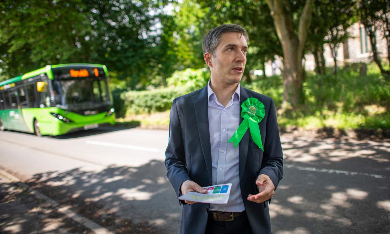 <span>Adrian Ramsay canvassing in Waveney Valley, a new seat made up of parts from strongly Tory constituencies.</span><span>Photograph: Joshua Bright/The Guardian</span>