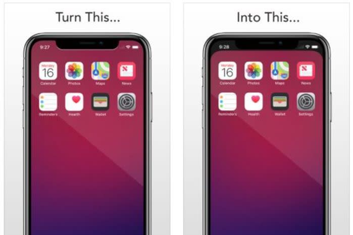 The wallpaper masks the controversial notch.