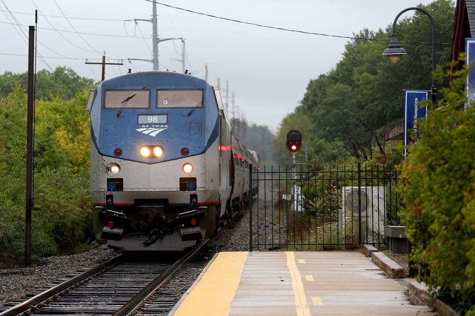 An Amtrak train pulls into the Durham station on Tuesday, September 6, 2022.