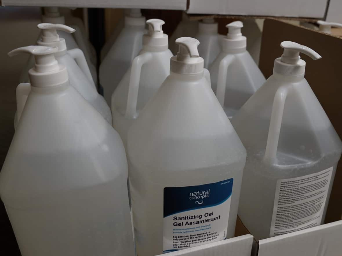 Hand sanitizer stock is shown at a PPE-only store in downtown Winnipeg in September 2020.   (Jaison Empson/CBC - image credit)