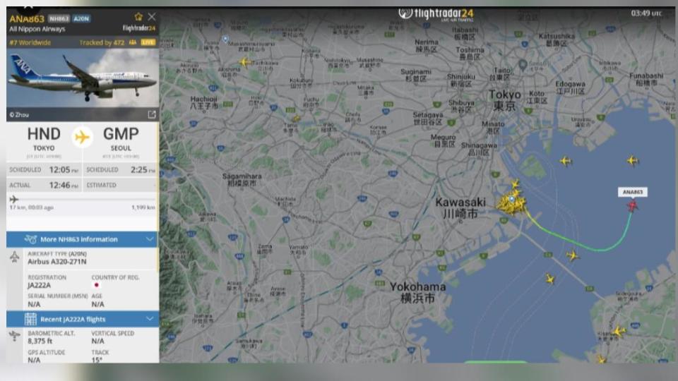 受到系統故障影響，羽田機場上方一度「塞機」。（圖／翻攝自推特@absol0359）