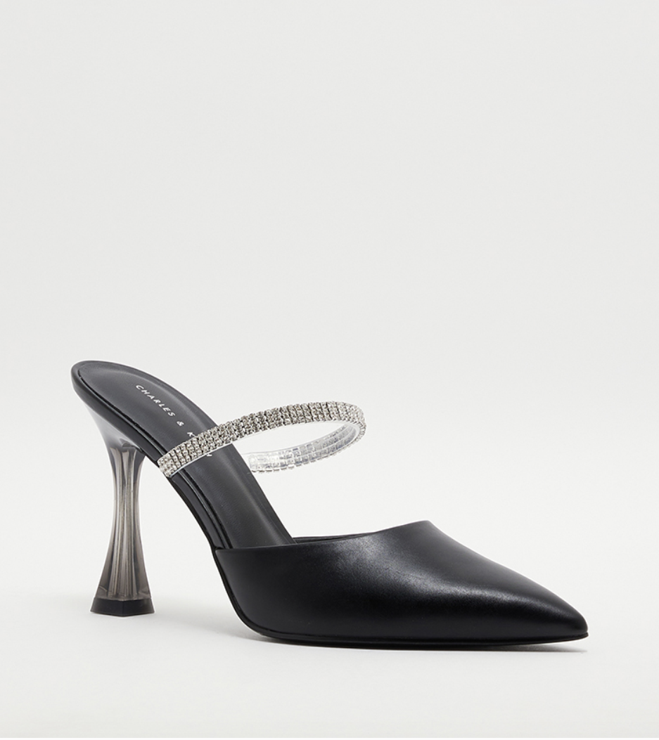 A product shot of the Embellished Pointed-Toe mules from Charles and Keith