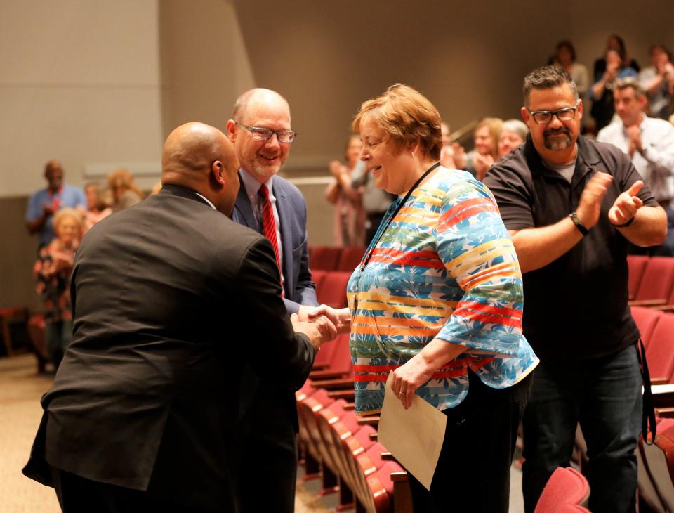 Community Youth Services' Pam Jacot is honored after winning the Richmond Community Schools Support Person of the Year Award May 3, 2022, at RCS' 25th-annual Celebration of Excellence.