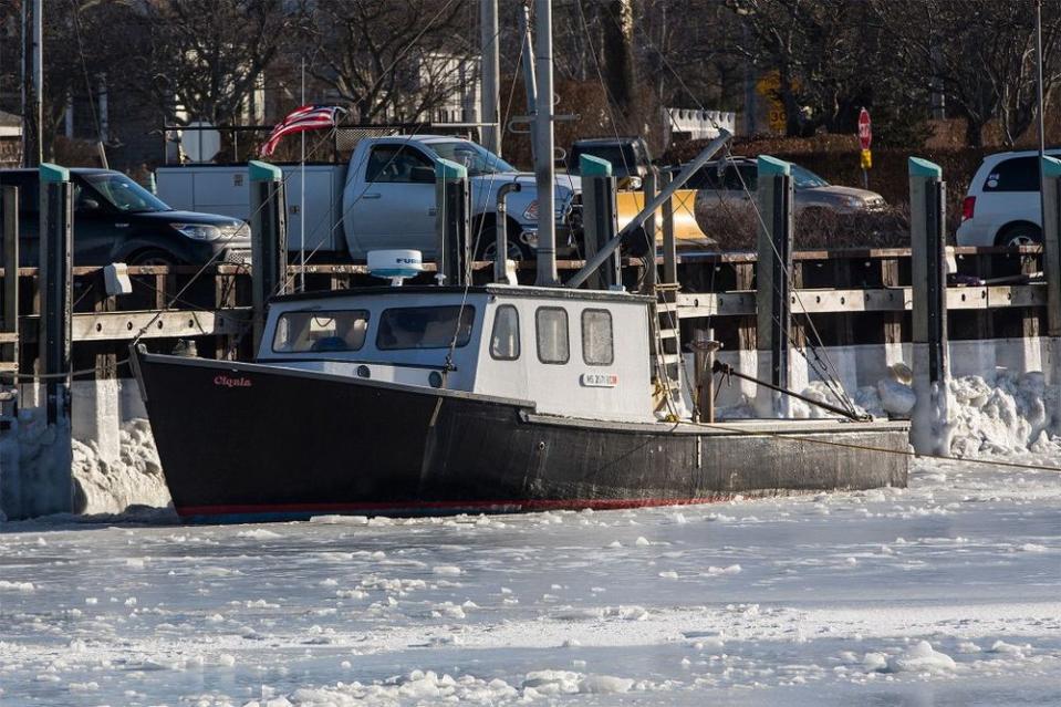 A frozen harbor in Orleans, Mass.
