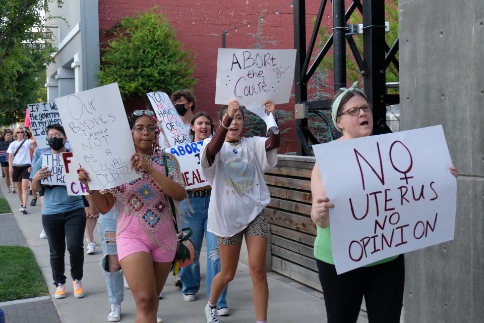 Pro-choice demonstrators protested Thursday evening outside and around Rep. Ronny Jackson's downtown Amarillo office to show their displeasure with the overturning of Roe vs. Wade by the Supreme Court.