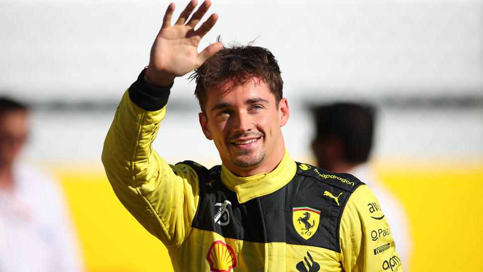 Ferrari's Charles Leclerc was ecstatic after claiming pole position at the Italian Grand Prix. (Photo by Eric Alonso/Getty Images)