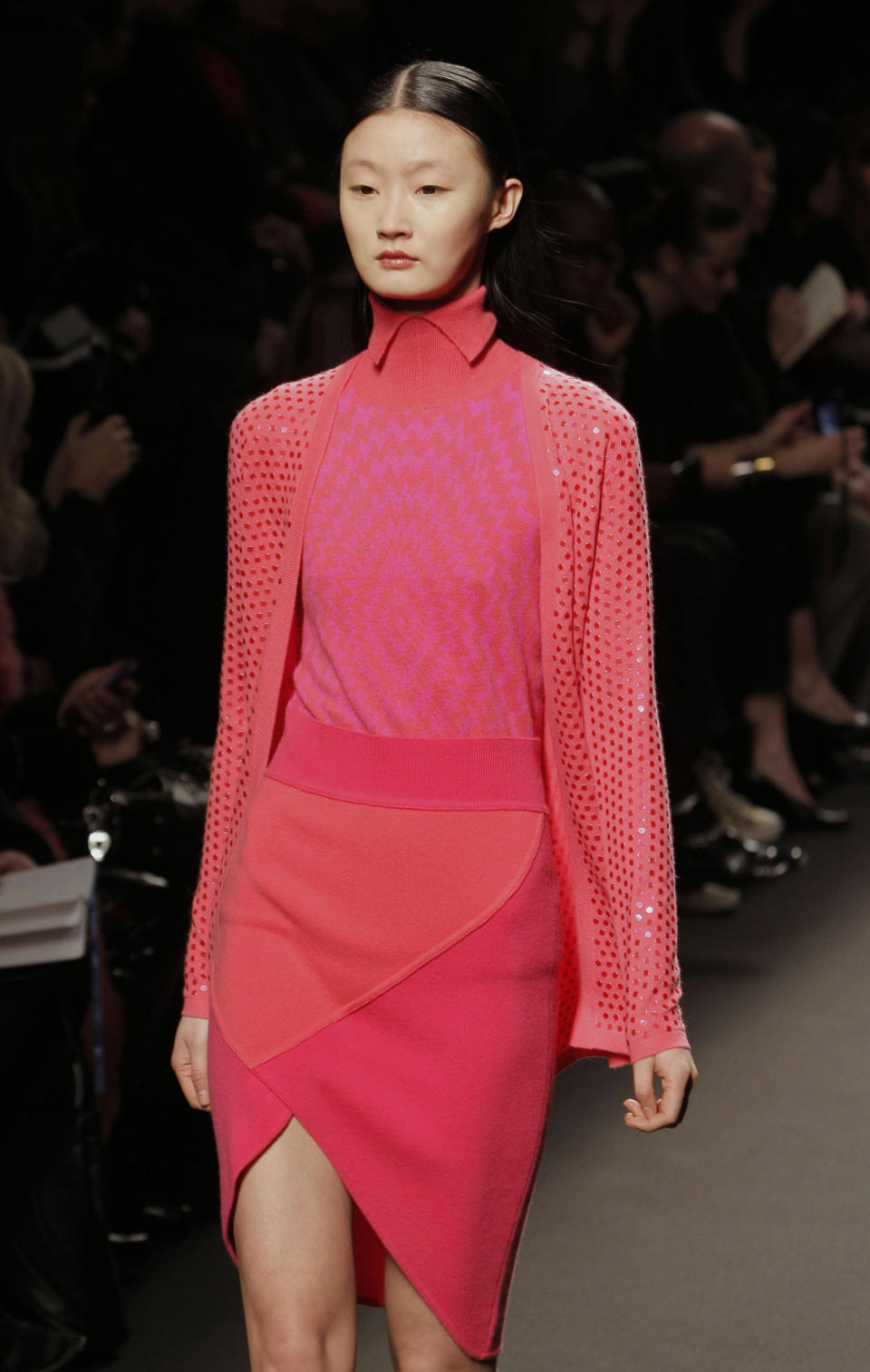 A model wears a creation from designer Allude as part of the Fall-Winter, ready-to-wear 2013 fashion collection, during Paris Fashion week, Wednesday, March 7, 2012. (AP Photo/Thibault Camus)