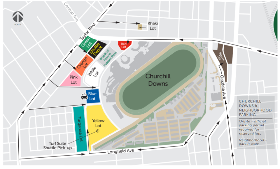 Churchill Downs parking plan for Thurby, Kentucky Oaks and Kentucky Derby days