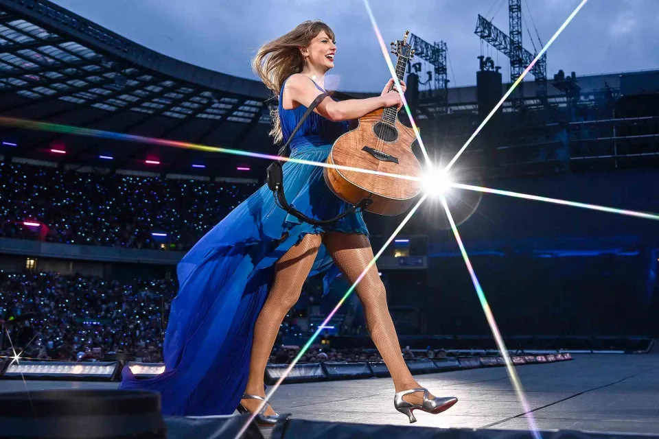 <p>Gareth Cattermole/TAS24/Getty</p> Taylor Swift in Edinburgh on June 7