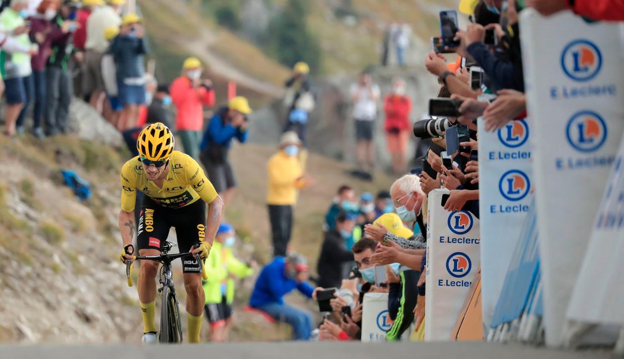 Race leader Primoz Roglic during stage 17 (POOL/AFP via Getty Images)