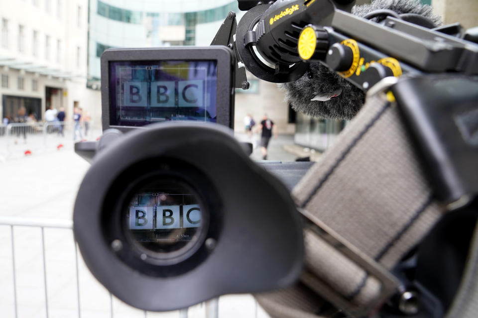 A view of BBC Broadcasting House in central London, seen through a TV camera, after a male presenter was suspended following allegations that he paid a teenager tens of thousands of pounds for sexually explicit images. The corporation has said it was investigating a complaint since May when it was first made aware, and that new allegations of a 