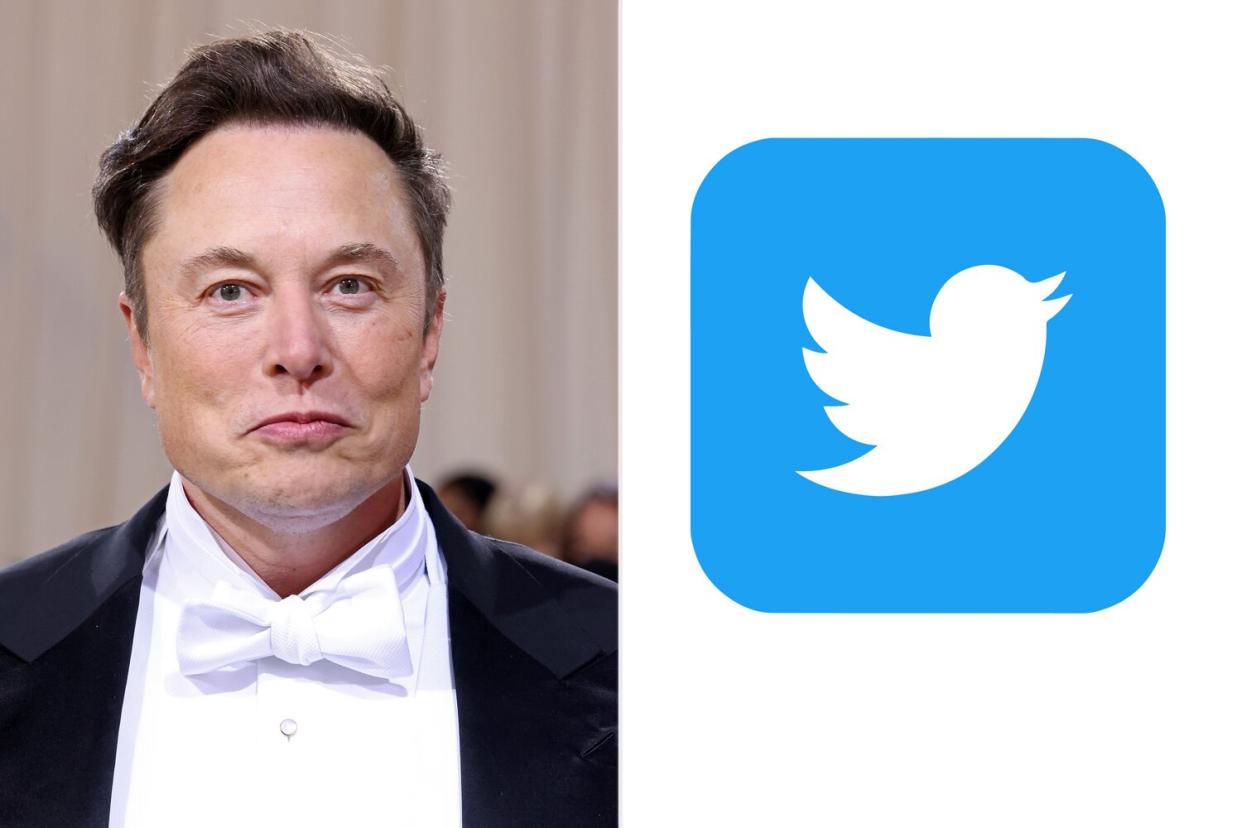 Elon Musk attends "In America: An Anthology of Fashion," the 2022 Costume Institute Benefit; Twitter Logo