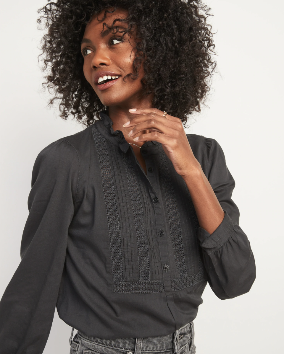 Ruffled Pintucked-Yoke Popover Blouse for Women - on sale at Old Navy, $20 (originally $40). 