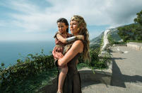 <p>The young princess (Lilly Aspell) and her royal mother (Connie Nielsen) take in the view from the parapets of Themyscira, a.k.a. Paradise Island. (Photo: Warner Bros.) </p>