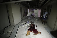 A damaged hospital is seen after a massive explosion in Beirut, Lebanon, Wednesday, Aug. 5, 2020. (AP Photo/Hassan Ammar)