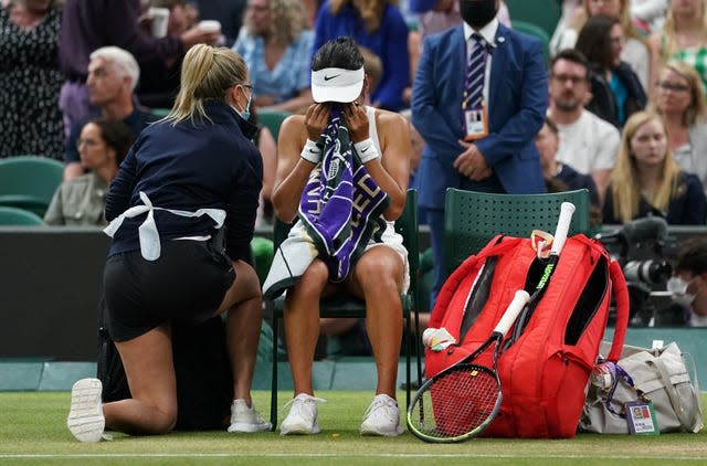 Emma Raducanu was attended to by the trainer and doctor