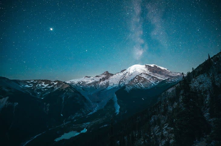 Milky Way over Mount Rainier National Park.