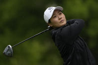 Xiyu Janet Lin, of China, hits off the second tee during the final round of the LPGA Cognizant Founders Cup golf tournament, Sunday, May 12, 2024, in Clifton, N.J. (AP Photo/Seth Wenig)